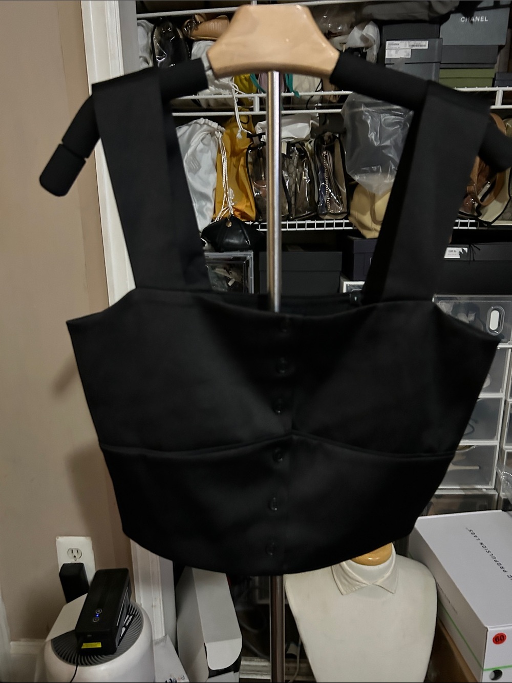 The Kooples Black Wide-Strap Button-Front Crop Top